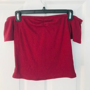 burgundy ribbed off the shoulder crop top